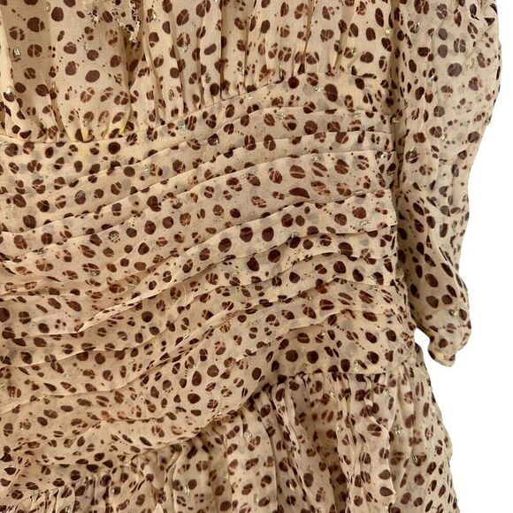Ulla Johnson Dress Cecily Leopard Dot Mini Ruched Ruffle Silk Size 0 Metallic - Picture 6 of 10